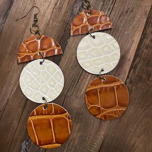 Handmade Embossed Croc pattern  Italian Leather Earrings. NWT